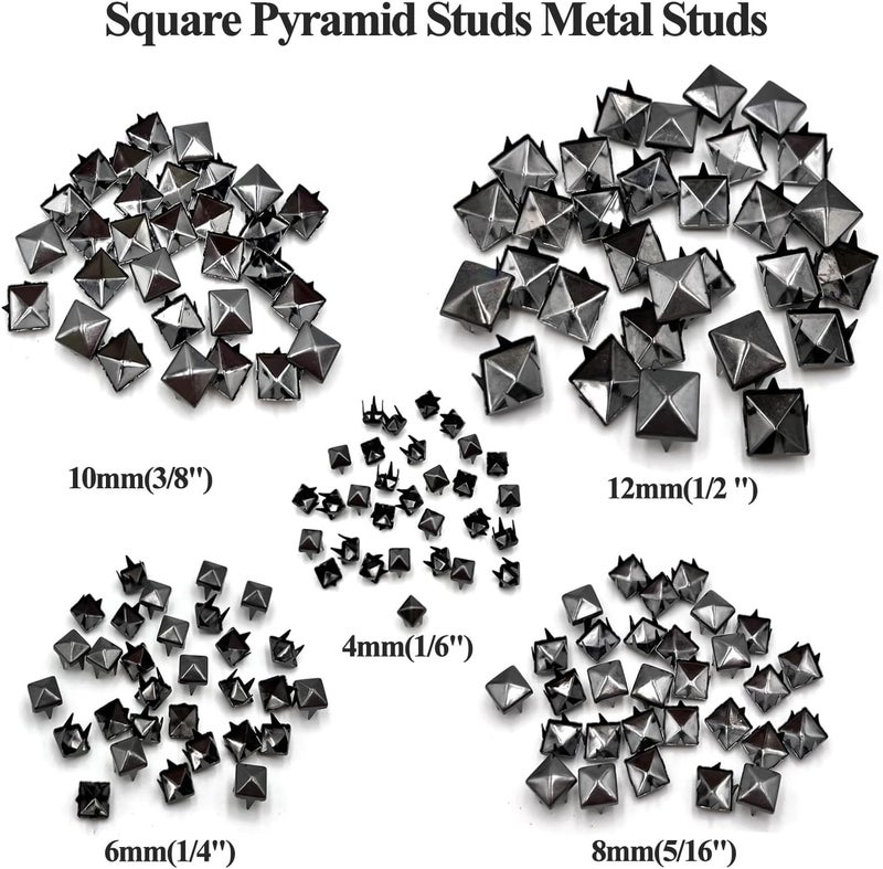 honigo Black 150pcs Square Pyramid Studs Metal Studs Spikes for Clothing,Shoe,Leather,Jacket,Punk,Crafts,Clothes,Jeans,Jewelry4/6/8/10/12mm - Image 4